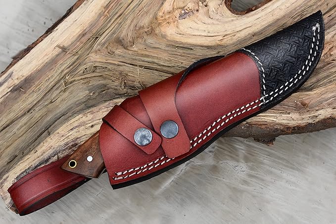 Hunting Knife with Holster, Handmade Horizontal Carry Knife with Comfortable Grip, Bushcraft Knife with Leather Sheath, Stainless Steel Tracker Knife Warrior