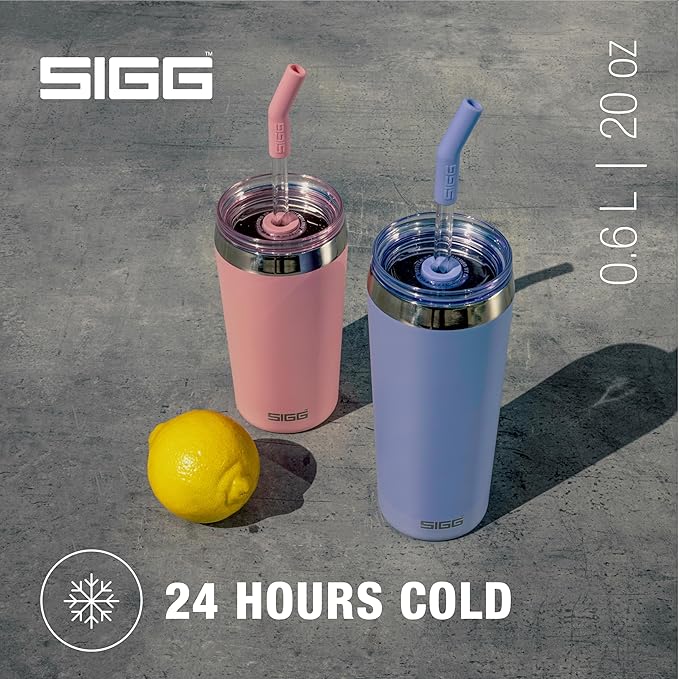 SIGG - Insulated Mug - Travel Mug Helia - With Durable Glass Straw & Cleaning Brush - Leakproof - BPA Free - 18/8 Stainless Steel - 15oz/20oz