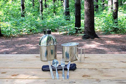 MASTIFF GEARS® 304 (18/8) Stainless Steel (FDA Compliant) US G.I Style Canteen Kit Cooking Set Camping Canteen Mess Kit with Cup, Lid, MOLLE Pouch for Camping