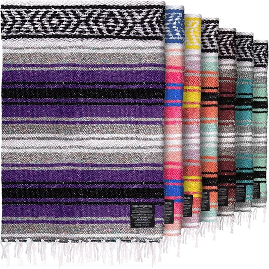 Authentic Extra Large Mexican Blanket (70"x50") - Handwoven Yoga Blanket, Serape Blanket - Artisanal Falsa Blanket, Beach Blanket, Camping Blanket, Picnic Blanket, Outdoor Blanket (Purple)