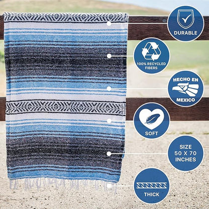 Benevolence LA Authentic Handwoven Mexican Blanket, Yoga Blanket - Perfect Outdoor Picnic Blanket, Beach Blanket, Camping Blanket, Equestrian Saddle Blanket, Serape Blanket 50x70 inches - 1 Blanket
