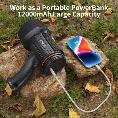 BUYSIGHT Rechargeable Spotlight Flashlight,1000,000 lumens Hand held Spotlight Waterproof Flashlight Hunting floodlight with red Filter (Graphite Black-COB)