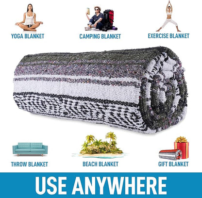 Authentic Extra Large Mexican Blanket (70"x50") - Handwoven Yoga Blanket, Serape Blanket - Artisanal Falsa Blanket, Beach Blanket, Camping Blanket, Picnic Blanket, Outdoor Blanket (Military Green)