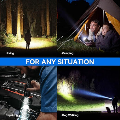 Flashlights High Lumens 900000 LED Rechargeable Tactical Flashlight Zoomable 3 Modes Fast Charging IPX6 Waterproof Super Bright Handheld Flashlights for Camping Hiking Outdoor and Gift