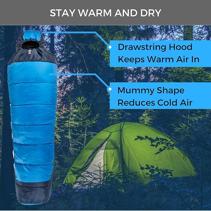 Viking Trek 350x Lightweight Adult Sleeping Bag – Warm & Breathable, Compact Camping Gear for Hiking and Backpacking - Camping Essentials - Includes 100% Waterproof Stuff Sack