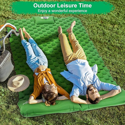 WANNTS Double Sleeping Pad, Ultralight Inflatable Sleeping Pad for Camping, Built-in Pump, Ultimate for Camping, Hiking - Airpad, Carry Bag, Repair Kit - Compact & Lightweight Air Mattress(Green)