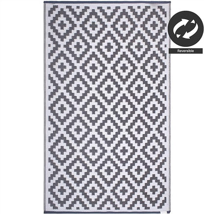 FH Home Outdoor Rug - Waterproof, Fade Resistant, Reversible - Premium Recycled Plastic - Geometric - Porch, Deck, Balcony, Mudroom, Laundry Room, Patio - Aztec - Gray & White Crease Free - 3 x 5 ft