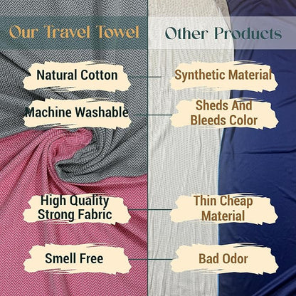 2 Oversize Cotton Travel Towel Pack Quick Dry Beach Camping Pool Hiking Compact Portable Lightweight Absorbent Breathable Keep Warm Airplane Blanket (Baby Pink and Silver Gray)