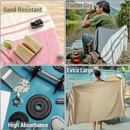 2 Set Oversized Turkish Bath Towel Sheets for Adults XXL Bathroom Extra Large Luxury Cotton Pool Peshtemal Washable Good Texture, Absorbency, Softness (Mint Green and Caramel Beige)