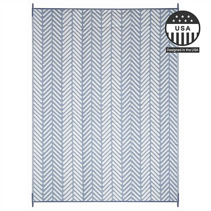 FH Home Outdoor Camping Rug - Waterproof, Fade Resistant, Reversible - Premium Recycled Plastic - Herringbone - Large Patio, Deck, Sunroom, RV - Fresno - Light Blue - 5 x 8 ft Foldable