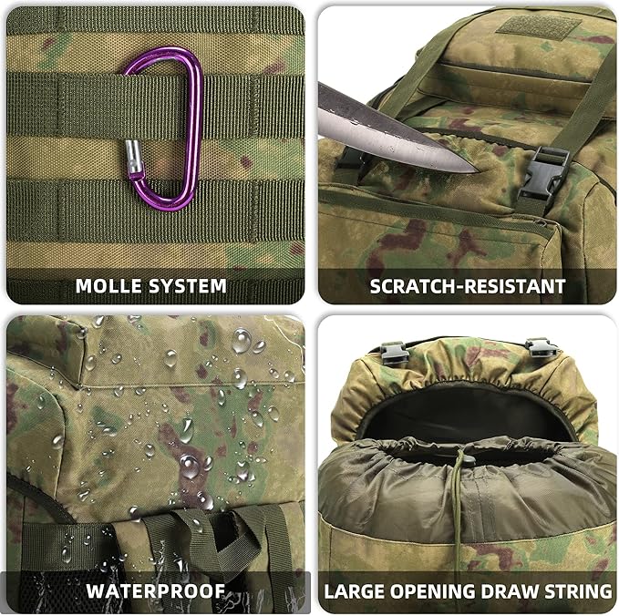 70L Camping Hiking Military Tactical Backpack Outdoor Water-Repellent Adjustable Sport Bags