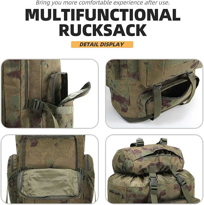100L Hiking Camping Backpack Tactical Backpack for Men Large Survival Hunting Waterproof Backpack Molle Rucksack Military Camping Backpacking Daypack