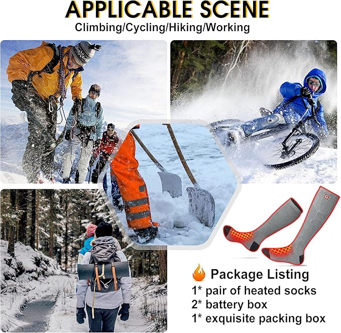 MMlove Heated Socks, Electric Socks Rechargeable Heated Socks for Men Women 3 Heat Settings Winter Thermal Socks, Indoor Outdoor Foot Warmers for Skiiing Hiking Camping Fishing Working