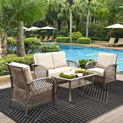 GENIMO Outdoor Rug 8'x10' for Patio Waterproof Clearance, Reversible Outdoor Plastic Straw Rug, Lightweight Carpet Camping Mat for Rv, Camper, Picnic, Balcony, Backyard, Deck, Porch, Black & Gray