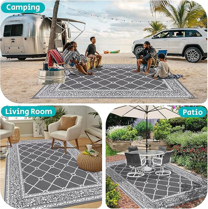 HEBE Outdoor Rug 8'x10' for Patios Waterproof Clearance Reversible Patio Mat Plastic Straw Rug RV Camping Mat Outside Area Rug Carpet for Camping RV,Porch,Deck,Balcony,Camper,Backyard