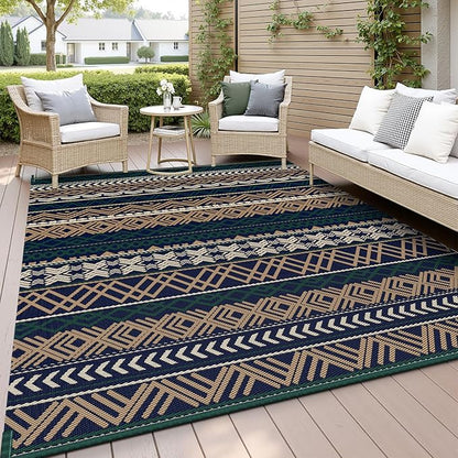 MontVoo Outdoor Rug Carpet 8x10 Waterproof-Patio Rug Mat Reversible RV Camping Rug Picnic Mat Plastic Straw Outside Rug for Balcony Porch Deck Beach-Boho Outdoor Area Rug for Patio Decor Colorful
