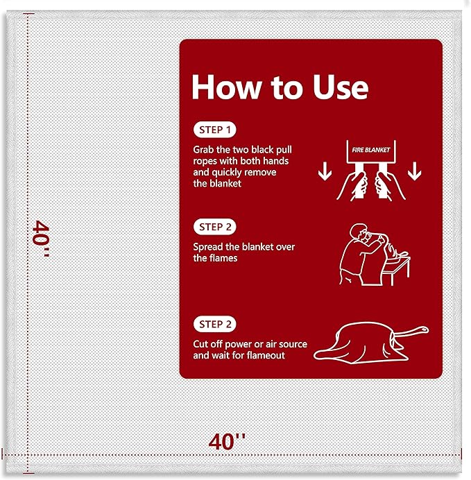 2Pack 39.3x39.3In Large Fire Blanket, Fiberglass Fire Emergency Blankets, Suppression Flame Retardant Fireproof Survival Safety Blanket for Kitchen Home Car Office Warehouse School Fireplace