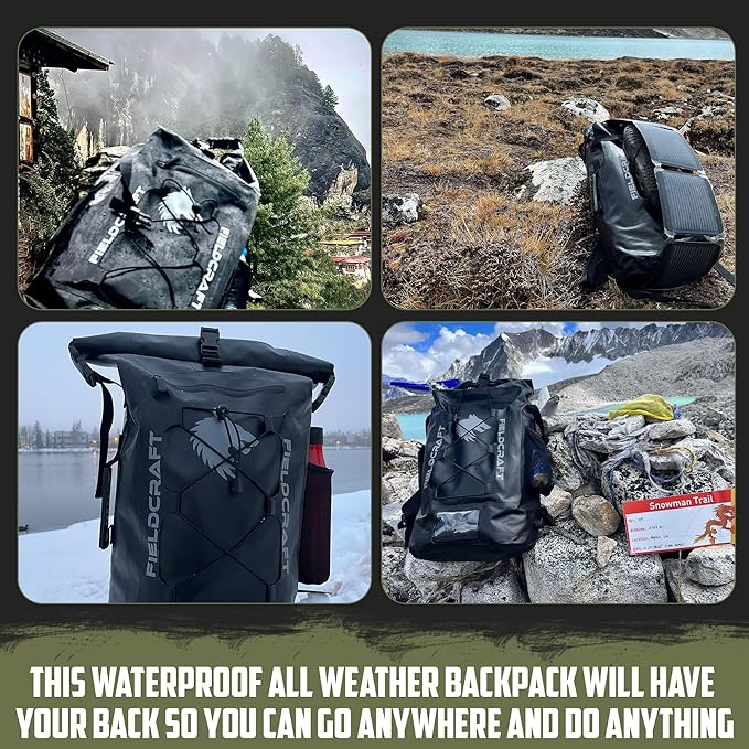 FIELDCRAFT Wayfarer Waterproof Rolltop Backpack Dry Bag for Outdoor, Water Sports, Kayaking, Boating, Camping, Hiking, Scuba Diving, Fishing, Beach, and Lake Activities