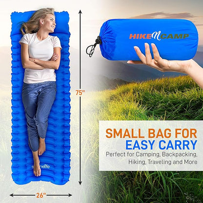 Backpacking Air Mattress Sleeping Pad - Self Inflating Waterproof Lightweight Sleep Pad Inflatable Camping Sleeping Mat w/Carrying Bag