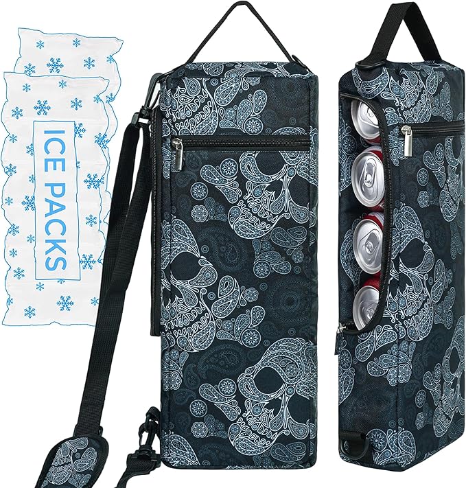 Golf Cooler Bag Plus Ice Pack Soft Sided Insulated Cooler Bag- Holds 6 Pack of Cans or 2 Wine Bottles - Grey Camo Golf Beer Sleeve Black Fits Discreetly in Golf Bags
