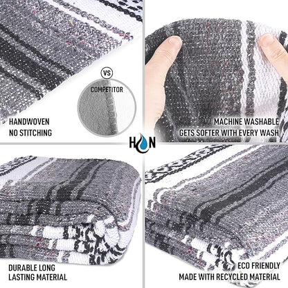 Authentic Extra Large Mexican Blanket (70"x50") - Handwoven Yoga Blanket, Serape Blanket - Artisanal Falsa Blanket, Beach Blanket, Camping Blanket, Picnic Blanket, Outdoor Blanket (Oxford)