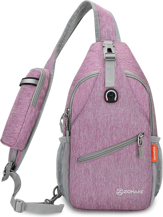 ZOMAKE Small Sling Bag, Travel Sling Backpack, Waterproof Hiking Cycling Crossbody pack for Men Women(Purple)