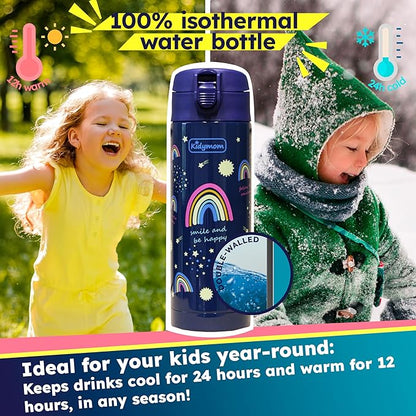 Stainless Steel Water Bottle Kids 12 oz With Carrying Pouch| Insulated Water Bottle For Kid, Toddler, Girls, Boys or Teen | Leakproof, BPA-Free | Little Metal Tumbler for School | Rainbow Girl
