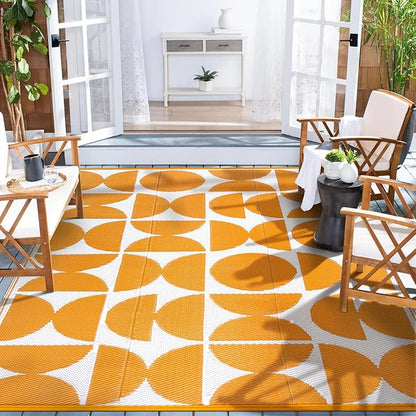 Wonnitar Outdoor Rug 6x9, Waterproof Patios Rug Reversible Plastic Straw Rug, Large Outside Area Rug, Portable RV Mat, Indoor Outdoor Carpet for Picnic Balcony Backyard Porch Deck (Orange,6'x9')