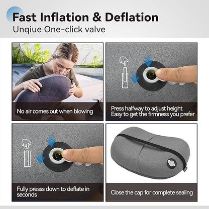 MARCHWAY Ultralight Inflatable Camping Pillow with Soft Washable Cover, Compact Compressible Portable Travel Air Pillow for Outdoor Camp, Sport, Hiking, Backpacking Sleep (Grey)