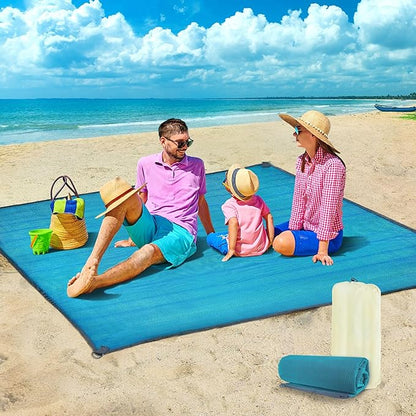 LazBlinds Beach Blanket, Sand-Free Waterproof Extra Large Beach Mat, UV Resistant Sunshade, Reversible Outdoor Picnic Blanket with Travel Bag for Beach Camping Hiking Park Patio (8' x 8'/96''×96'')