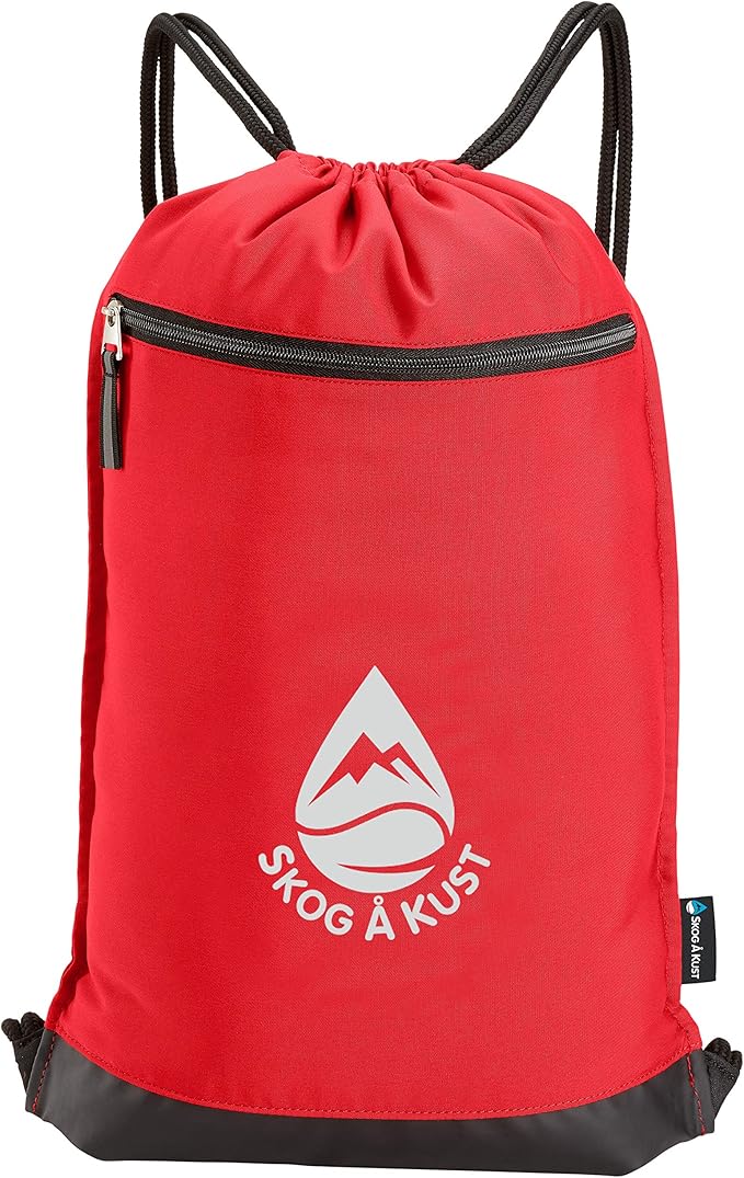 Skog Å Kust GymSak | Patented 2-in-1 Drawstring Cinch Bag with Removable Waterproof Dry Bag | Red