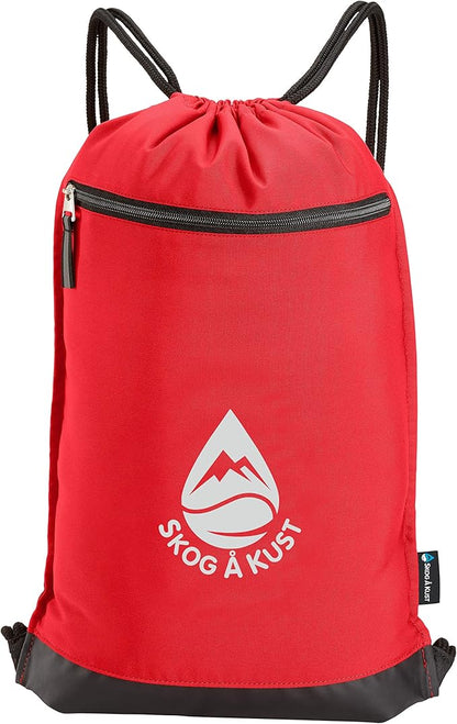 Skog Å Kust GymSak | Patented 2-in-1 Drawstring Cinch Bag with Removable Waterproof Dry Bag | Red