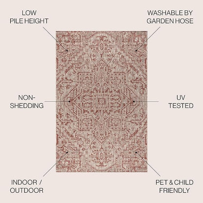JONATHAN Y SMB105A-6 Estrella Bohemian Medallion Textured Weave Red/Taupe 6 ft. x 9 ft. Indoor/Outdoor Area Rug, Pet Friendly, Non-Shedding, Stain Resistant, Easy-Cleaning for Backyard, Patio, Porch