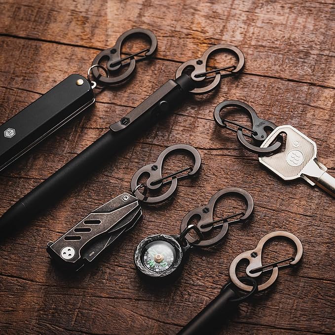 KeyUnity Stainless Steel Carabiner Mini Clips, Key Holder Organizer Keychain for Keys, Flashlight, Folding Knife & Whistles
