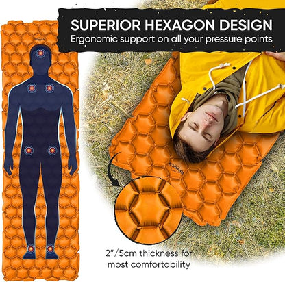 POWERLIX Ultralight Inflatable Sleeping Pad - Camping Mattress for Backpacking, Hiking with Bag, Repair Kit, Compact Sleeping Mat for Camping