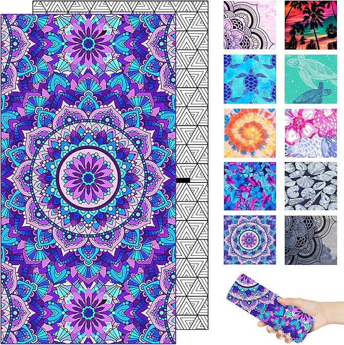 Microfiber Beach Towel – Purple Mandala Quick Dry Lightweight Sand Free Oversized Large Towel Accessories Travel Must Have Swim Pool Yoga Camping Gear Summer Cruise Ship Essentials Cloud Compact Gift