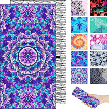 Microfiber Beach Towel – Purple Mandala Quick Dry Lightweight Sand Free Oversized Large Towel Accessories Travel Must Have Swim Pool Yoga Camping Gear Summer Cruise Ship Essentials Cloud Compact Gift