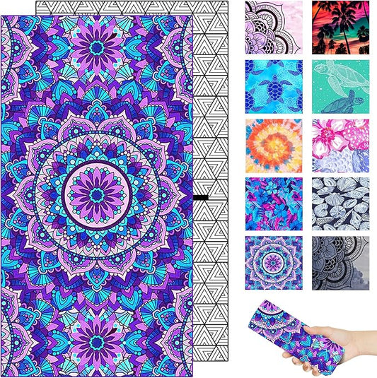 Microfiber Beach Towel – Purple Mandala Quick Dry Lightweight Sand Free Oversized Large Towel Accessories Travel Must Have Swim Pool Yoga Camping Gear Summer Cruise Ship Essentials Cloud Compact Gift