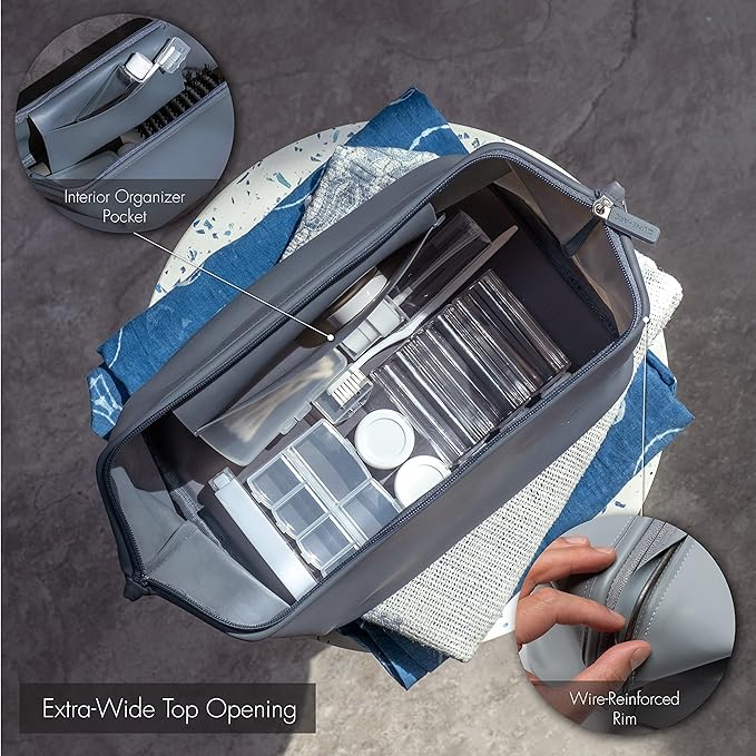 LINE+ARC Easy-to-Clean Silicone Dopp Kit (As Seen in Glamour and GQ) Extra-Wide Opening Anti-Stain (Smoke, 3.5L) Toiletry Bag Travel Set Makeup Organizer Cosmetics Case Fabric Simple Hang Loop