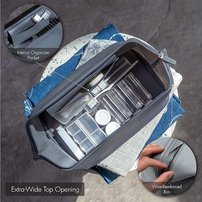 LINE+ARC Easy-to-Clean Silicone Dopp Kit (As Seen in Glamour and GQ) Extra-Wide Opening Anti-Stain (Smoke, 3.5L) Toiletry Bag Travel Set Makeup Organizer Cosmetics Case Fabric Simple Hang Loop