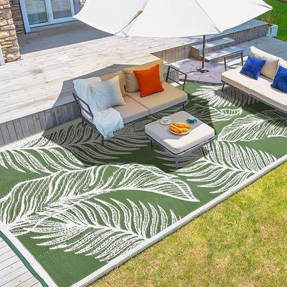 wikiwiki Outdoor Rug, 6x9ft Waterproof Reversible Mat Indoor Outdoor Rugs Carpet, Small Area Rug Plastic Straw Rug for Patio Deck Balcony Pool RV Camping Beach Picnic, Green, Rugscape Series