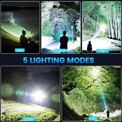 Rechargeable LED Flashlights, 250000 High Lumens, 5 Modes Zoomable, Super Bright Flashlight, Tactical Powerful IPX7 Waterproof Handheld Flash Light for Emergencies, Hiking, Camping