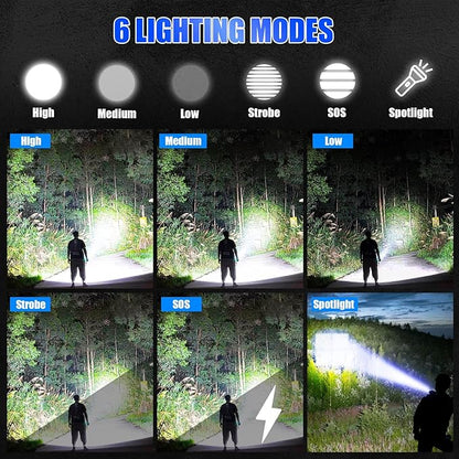 Foleto Rechargeable LED Flashlights High Lumens, 100000 Lumen Super Bright Flashlight, Powerful Tactical Handheld Flash Light, 5 Modes Zoomable Waterproof Flash Lights for Camping, Emergency