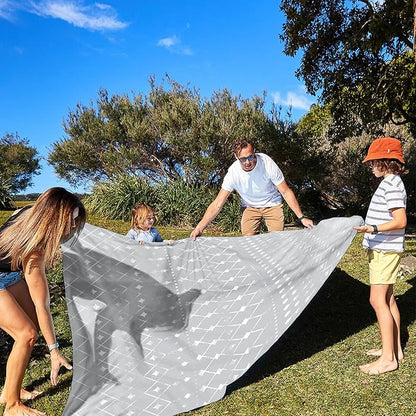 Extra Large Beach Blanket Sandproof, 110''×118'' Outdoor Beach Mat Sand Free Waterproof for 8 Adults, Polyester Lightweight Foldable Grey Geometry Picnic Blanket for Travel, Camping, Hiking
