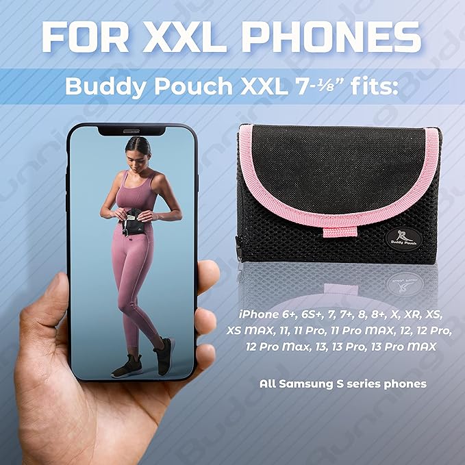 Running Buddy Unisex Running Fanny Pack - Men & Women | Walking, Traveling Waist Pack | Beltess, Chafe & Bounce Free | Water-Resistant & Magnetic Closure | L, XL, XXL | Black or Black & Pink
