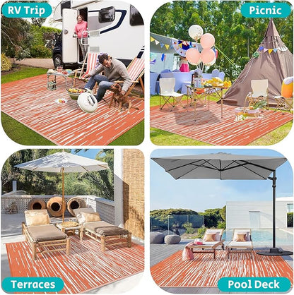 HEBE Outdoor Rug 9'x12' for Patios Clearance Waterproof Patio Mat Plastic Straw Rug Reversible RV Camping Tent Rug Outside Indoor Outdoor Area Rugs for RV,Deck,Beach,Balcony,Camper