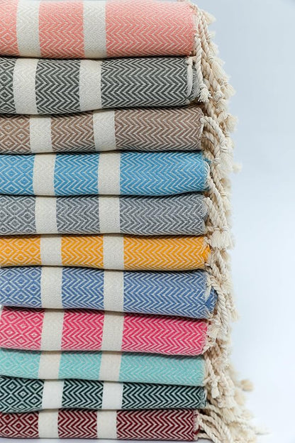 2 Set Oversized Turkish Bath Towel Sheets for Adults XXL Bathroom Extra Large Luxury Cotton Pool Peshtemal Washable Good Texture, Absorbency, Softness (Caramel Beige and Khaki Green)