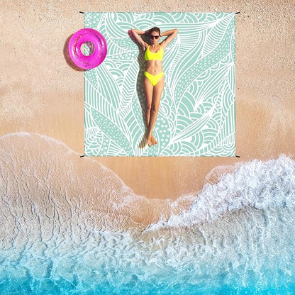 Beach Blanket Sandproof Extra Large Beach Mat Adults Waterproof Quick Drying Sand Free Mat Made by Premium Polyester with 4 Stakes & 4 Corner Pockets for Outdoor Travel Camping Hiking
