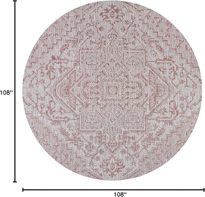 JONATHAN Y SMB105A-9R Estrella Bohemian Medallion Textured Weave Red/Taupe 9' Round Indoor/Outdoor Area Rug, Pet Friendly, Non-Shedding, Stain Resistant, Easy-Cleaning for Backyard, Patio, Porch