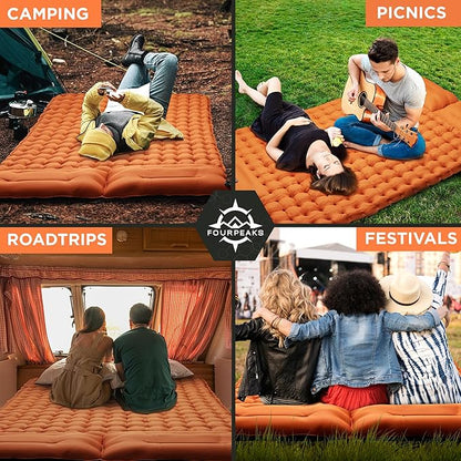Double Sleeping Pad for Camping - Self Inflating Mattress for 2 Person with Built-in Foot Pump, Pillows & Carrying Bag - Lightweight Mattress for Camping Hiking, Backpacking and More